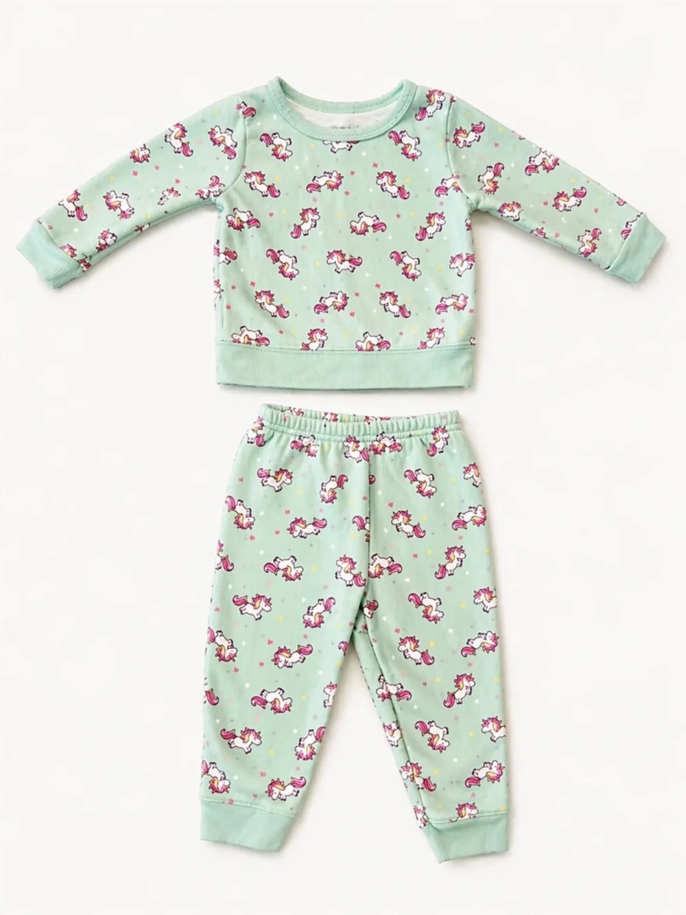 Garanimals Unicorn Fleece Pajamas 12M Baby Toddler Mint Green PJs